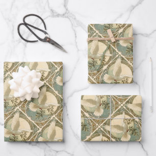 Christmas Art Nouveau Stylised Dove Illustration Wrapping Paper Sheet