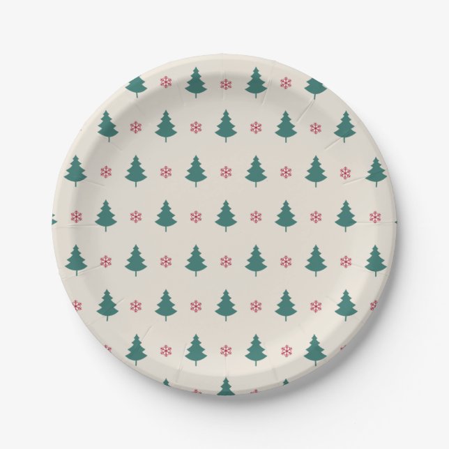Christmas Art Pattern One Little Christmas Tree Paper Plate (Front)