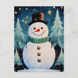 Christmas Art Snowman Snowy Night Message Holiday Postcard
