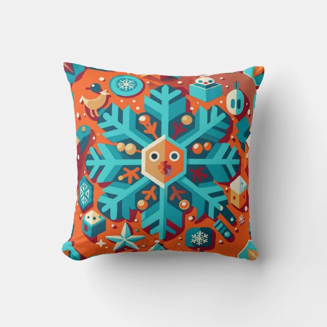 Christmas art stylised snowflake cushion (Front)