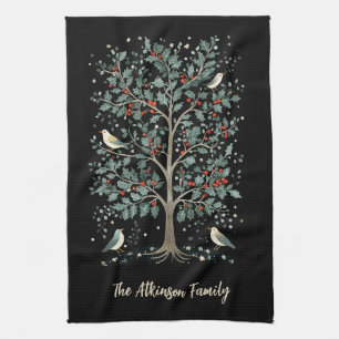 Christmas Arts and Crafts Bird Tree Tea Towel