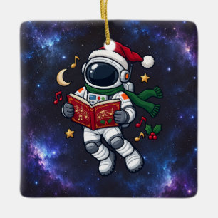 Christmas Astronaut Caroling in Space Ceramic Ornament