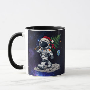 Christmas Astronaut Carrying a Moon Tree Mug