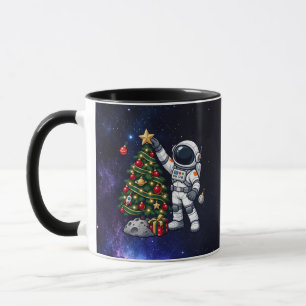 Christmas Astronaut Decorating a Moon Tree Mug