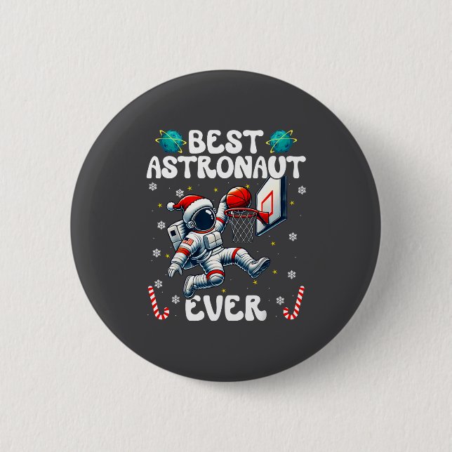 Christmas Astronaut Ever Santa Hat Snowflakes Cand 6 Cm Round Badge (Front)