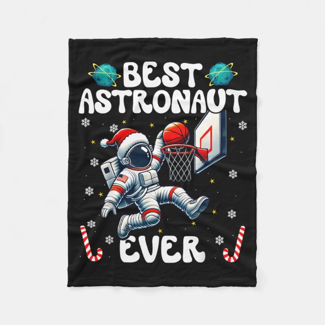 Christmas Astronaut Ever Santa Hat Snowflakes Cand Fleece Blanket (Front)