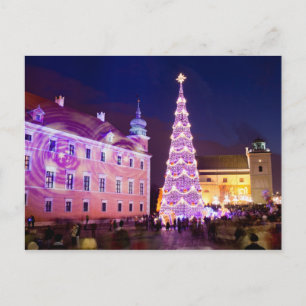 Christmas at Castle Square in Old Town of Warsaw Holiday Postcard