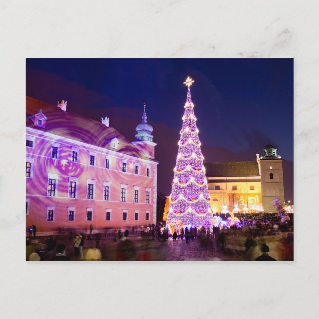 Christmas at Castle Square in Old Town of Warsaw Holiday Postcard (Front)