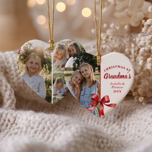Christmas At Grandma's 4 Photo Red Bow Christma Ceramic Tree Decoration
