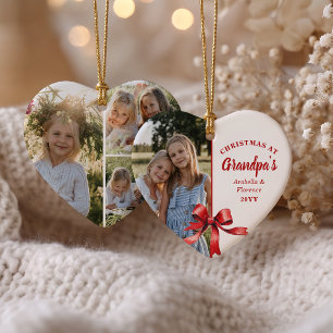 Christmas At Grandpa's 4 Photo Red Bow Christma Ceramic Tree Decoration