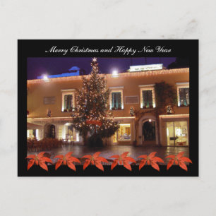 Christmas at La Piazzetta of Capri with poinsettia Holiday Postcard
