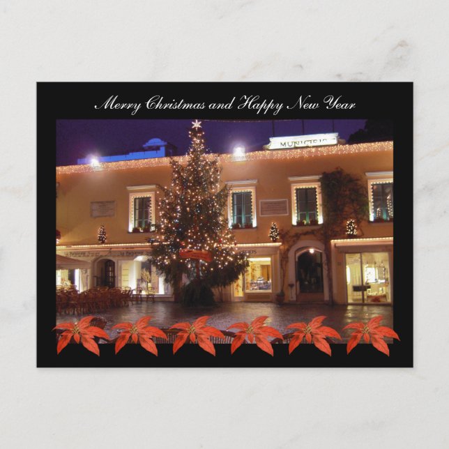 Christmas at La Piazzetta of Capri with poinsettia Holiday Postcard (Front)
