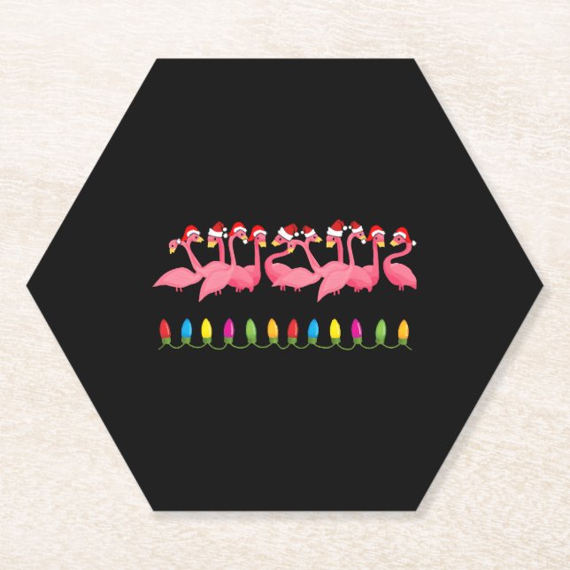 CHRISTMAS AT THE BEACH design FLAMINGO SANTA  Paper Coaster (Front)