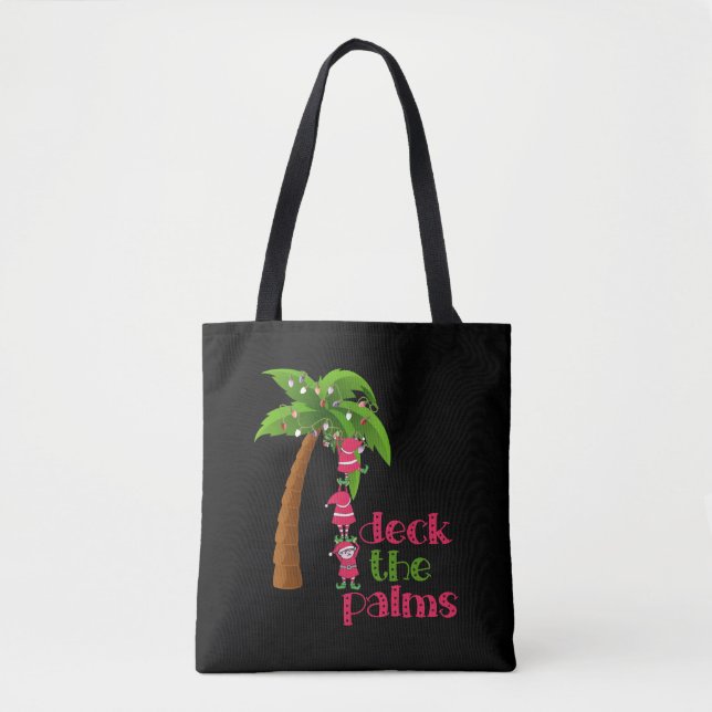 CHRISTMAS AT THE BEACH graphic SANTAS ELVES PALM Tote Bag (Front)