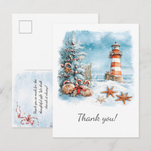 Christmas at the Beach Lighthouse Tree Announcement Postcard