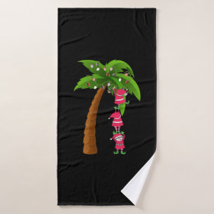CHRISTMAS AT THE BEACH print SANTAS ELVES PALM Bath Towel
