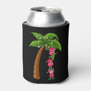 CHRISTMAS AT THE BEACH print SANTAS ELVES PALM Can Cooler