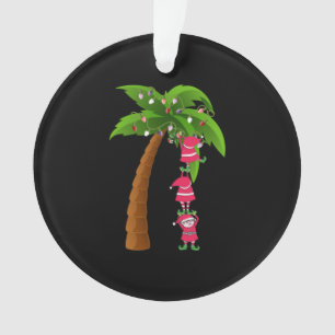 CHRISTMAS AT THE BEACH print SANTAS ELVES PALM Ornament