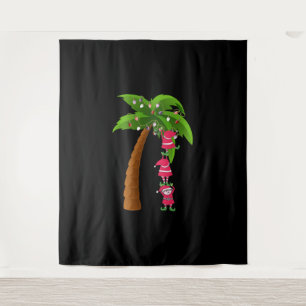CHRISTMAS AT THE BEACH print SANTAS ELVES PALM Tapestry