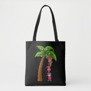 CHRISTMAS AT THE BEACH print SANTAS ELVES PALM Tote Bag