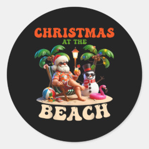 Christmas At The Beach Xmas In July Snowman Flamin Classic Round Sticker