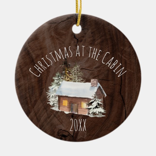 Christmas at the Cabin Ceramic Ornament (Front)