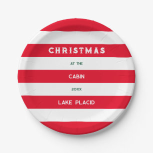 Christmas At The Cabin Nautical Red Stripe Party Paper Plate