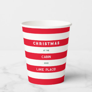 Christmas At The Cabin Red Nautical Stripe Lake Paper Cups
