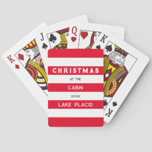 Christmas At The Cabin Red Nautical Stripe Lake Playing Cards