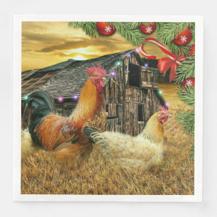 Christmas At The Chicken Coop Rooster Hens Napkin