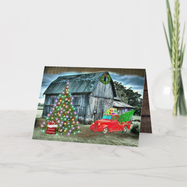 Christmas At The Farm Rustic Barn Holiday Card (Front)