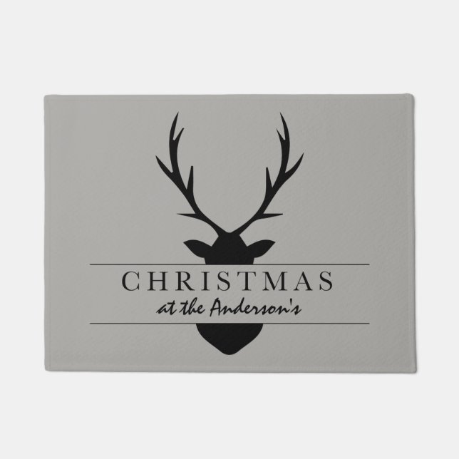 christmas at the... rustic, woodland, stag doormat (Front)