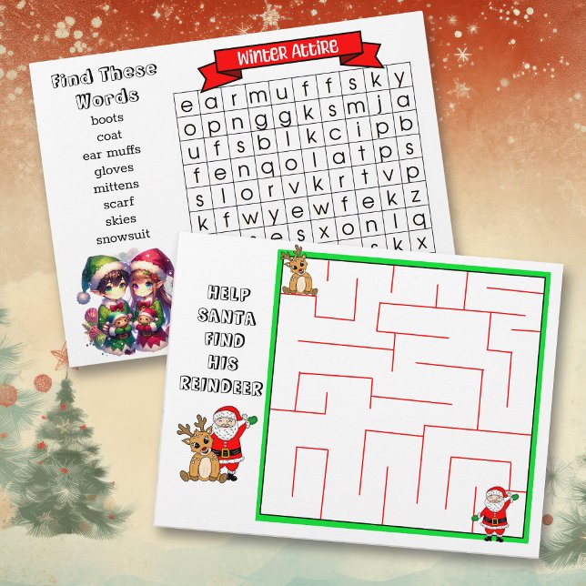 Christmas Attire Word Search and Maze for Kids (Creator Uploaded)
