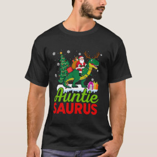 Christmas Auntie Saurus Dinosaur Tree Santa Hat Li T-Shirt