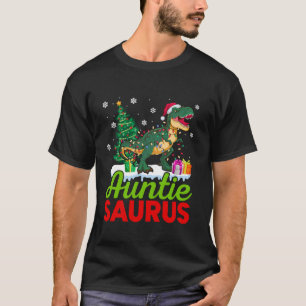 Christmas Auntie Saurus T Rex Tree Santa Hat Dinos T-Shirt