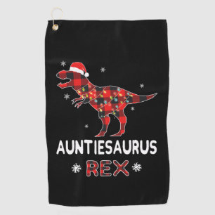 Christmas Auntiesaurus Rex - T Rex Aunt Red Plaid Golf Towel