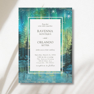 Christmas Aurora Lake Forest Night Sky Wedding Invitation