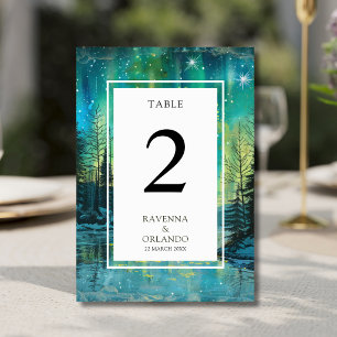 Christmas Aurora Lake Forest Night Sky Wedding Table Number