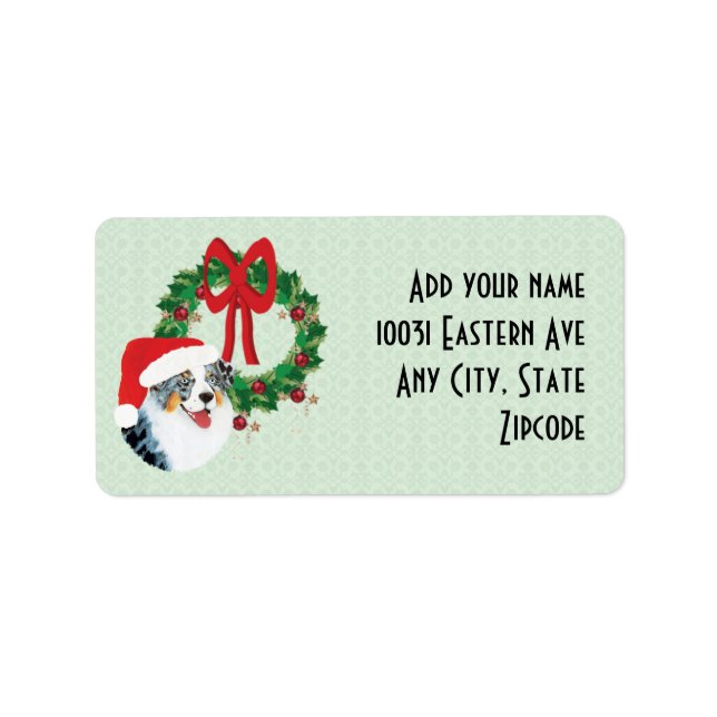 Christmas Aussie & Wreath Custom Address Label (Front)