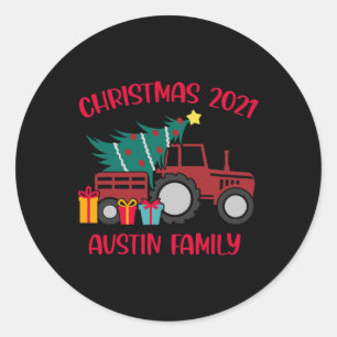 Christmas Austin Family Matching Name Tractor Farm Classic Round Sticker
