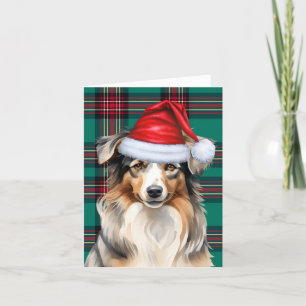 Christmas Australian Shepherd and Red Plaid Holiday Card