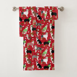 Christmas Australian Shepherd Bath Towel Set