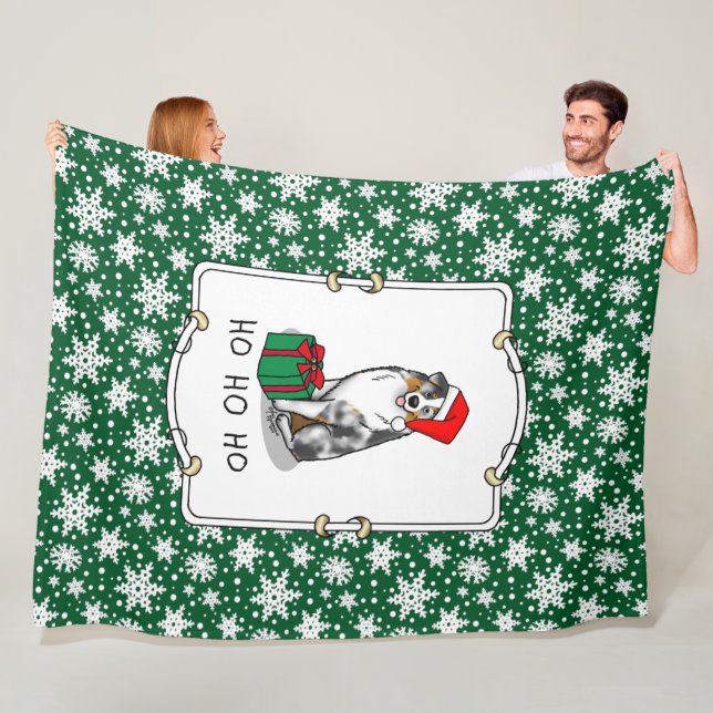 Christmas Australian Shepherd (blue merle tan/w 1) Fleece Blanket (In Situ)