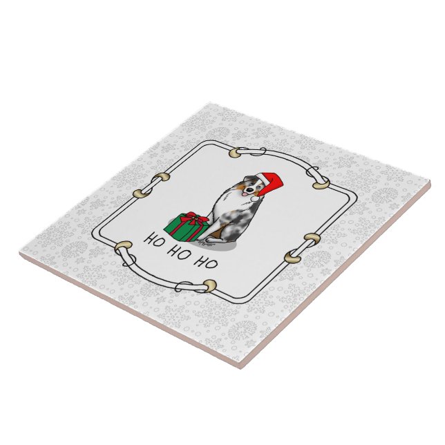 Christmas Australian Shepherd (blue merle tan/w 1) Tile (Side)