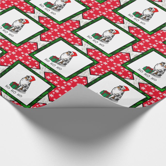 Christmas Australian Shepherd (blue merle tan/w 1) Wrapping Paper (Corner)