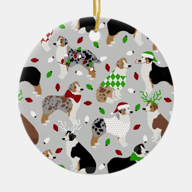 Christmas Australian Shepherd Ceramic Ornament (Front)