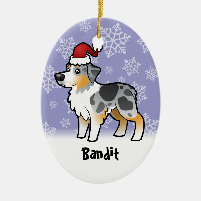 Christmas Australian Shepherd Ceramic Tree Decoration (Front)