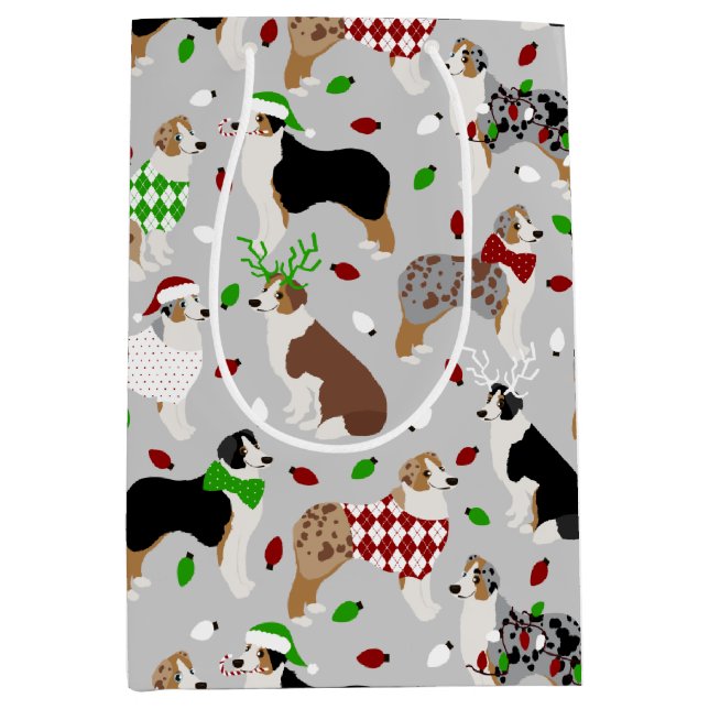 Christmas Australian Shepherd Medium Gift Bag (Front)