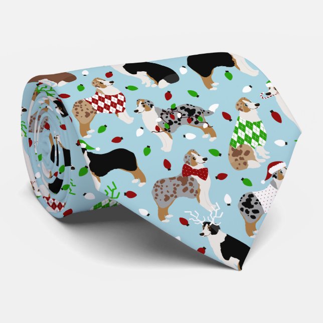 Christmas Australian Shepherd Neck Tie (Rolled)