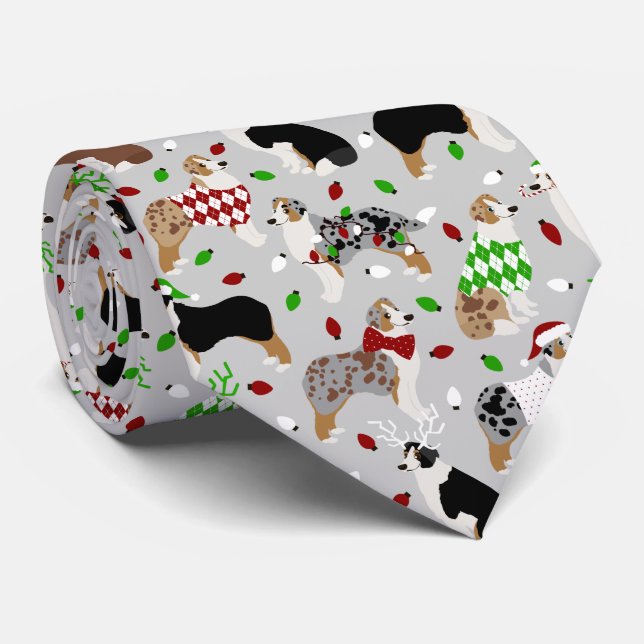 Christmas Australian Shepherd Neck Tie (Rolled)